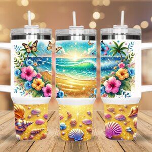 Handmade 40 oz Tumbler with Handle and Straw Quencher Tumbler